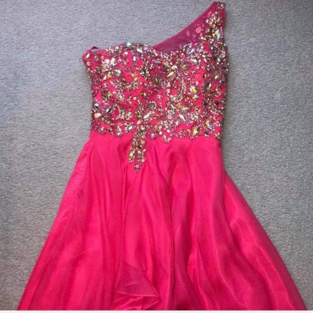 Pink one shoulder prom dress